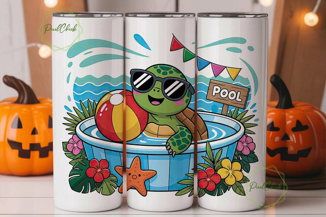 Summer Turtle Pool Party 20oz Tumbler Sublimation PixelChick 