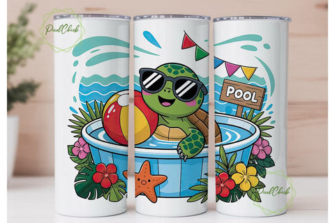 Summer Turtle Pool Party 20oz Tumbler Sublimation PixelChick 