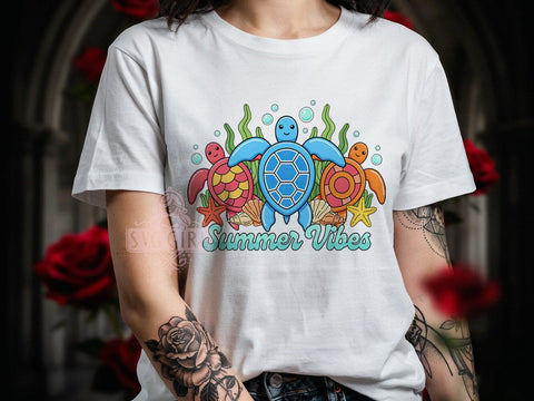 Summer Turtle Style T-Shirt PNG, Summer Turtle, Coastal Style, Ocean Vibes, Beach Life, Sublimation PNG, Statement Shirt, Relaxed Fashion Sublimation SvggirlplusArt 