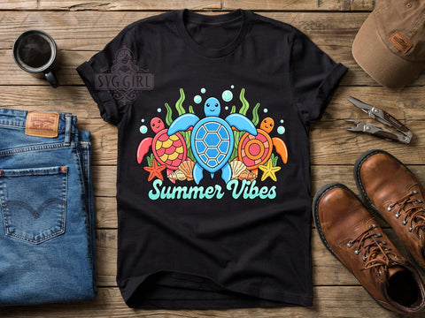 Summer Turtle Style T-Shirt PNG, Summer Turtle, Coastal Style, Ocean Vibes, Beach Life, Sublimation PNG, Statement Shirt, Relaxed Fashion Sublimation SvggirlplusArt 