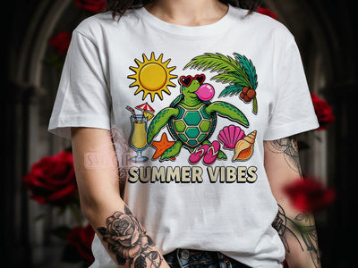 Summer Turtle Vibes T-Shirt PNG, Summer Turtle, Ocean Vibes, Relaxed Style, Beach Life, Sublimation PNG, Statement Shirt, Coastal Fashion Sublimation SvggirlplusArt 