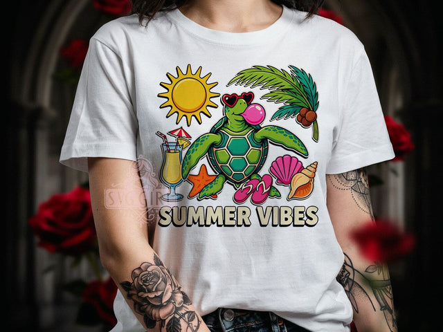 Summer Turtle Vibes T-Shirt PNG, Summer Turtle, Ocean Vibes, Relaxed Style, Beach Life, Sublimation PNG, Statement Shirt, Coastal Fashion Sublimation SvggirlplusArt 