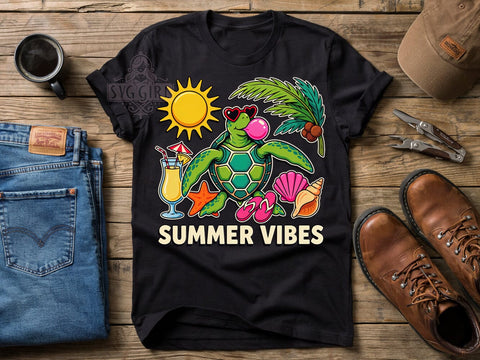Summer Turtle Vibes T-Shirt PNG, Summer Turtle, Ocean Vibes, Relaxed Style, Beach Life, Sublimation PNG, Statement Shirt, Coastal Fashion Sublimation SvggirlplusArt 