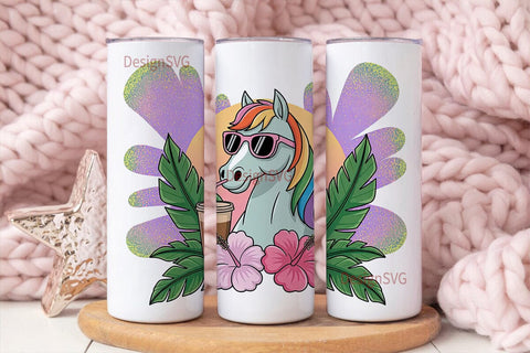 Summer Unicorn Iced Coffee 20oz Sublimation DesignSVG 