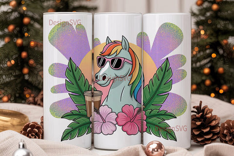 Summer Unicorn Iced Coffee 20oz Sublimation DesignSVG 