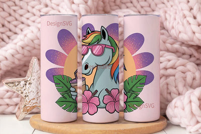 Summer Unicorn Iced Coffee 20oz Sublimation DesignSVG 