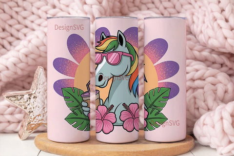Summer Unicorn Iced Coffee 20oz Sublimation DesignSVG 