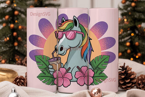 Summer Unicorn Iced Coffee 20oz Sublimation DesignSVG 