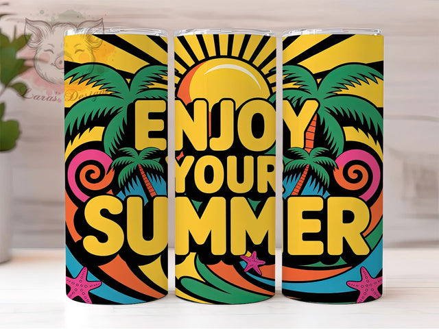 Summer Vacation 20oz Tumbler Wrap, Enjoy Your Summer Sublimation, Coastal Holiday PNG, 20oz Tumbler Wrap, Tropical Lifestyle Design, Beach Vacation Sublimation, Seaside Summer Wrap Sublimation Lara' s Designs 
