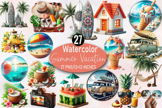 Summer Vacation Sublimation Clipart Bundle. Sublimation SVGArt 
