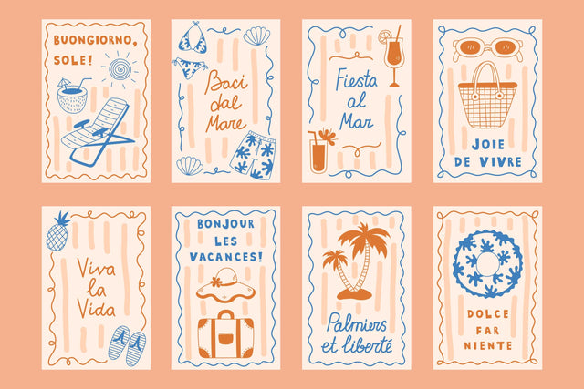 Summer Vacation Vintage Posters Digital Pattern Rin Green 