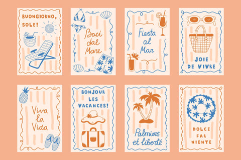 Summer Vacation Vintage Posters Digital Pattern Rin Green 