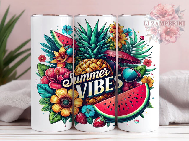 Summer Vibes 20 oz Skinny Tumbler Sublimation Design, Straight & Tapered Tumbler Png, Tropical Flower Tumbler Png, Digital Download PNG Sublimation Li Zamperini 