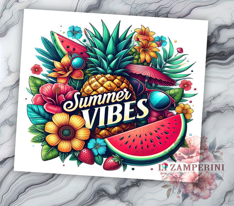 Summer Vibes 20 oz Skinny Tumbler Sublimation Design, Straight & Tapered Tumbler Png, Tropical Flower Tumbler Png, Digital Download PNG Sublimation Li Zamperini 