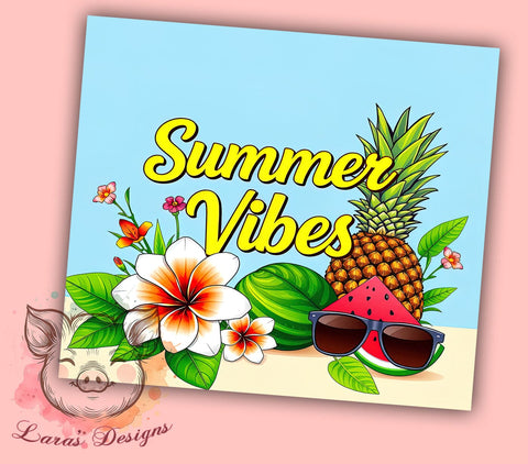 Summer Vibes 20 oz Skinny Tumbler Sublimation Design, Straight & Tapered Tumbler Png, Tropical Flowers Tumbler Png, Digital Download PNG Sublimation Lara' s Designs 