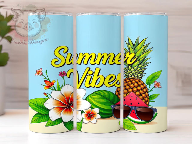 Summer Vibes 20 oz Skinny Tumbler Sublimation Design, Straight & Tapered Tumbler Png, Tropical Flowers Tumbler Png, Digital Download PNG Sublimation Lara' s Designs 