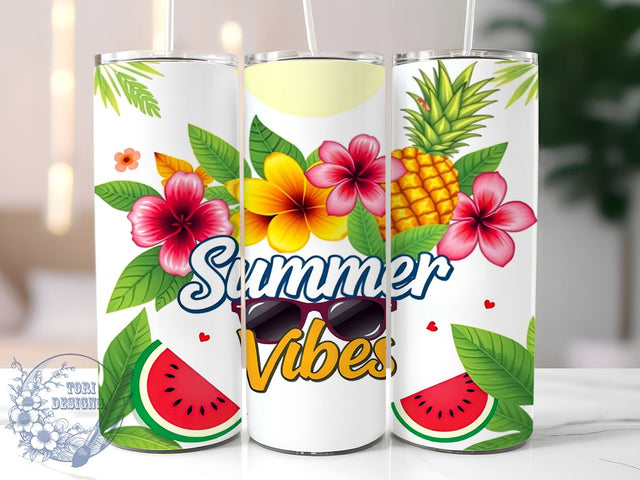 Summer Vibes 20oz Skinny Tumbler PNG, Hibiscus Tumbler Sublimation Wrap, Straight & Tapered Tumbler Wrap, Instant Digital Download Sublimation ToriDesigns 