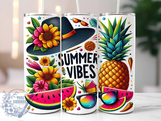 Summer Vibes 20oz Skinny Tumbler, Summer Tumbler Png, Straight & Tapered Tumbler Wrap, Instant Digital Download Sublimation ToriDesigns 