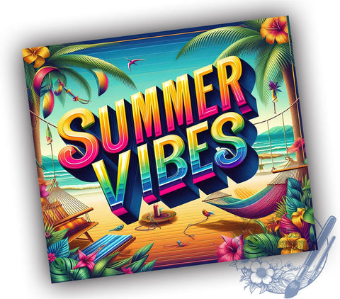 Summer Vibes 20oz Skinny Tumbler, Tropical Sunset Beach Tumbler Png, Straight & Tapered Tumbler Wrap, Instant Digital Download Sublimation ToriDesigns 