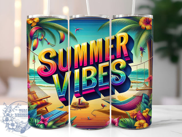 Summer Vibes 20oz Skinny Tumbler, Tropical Sunset Beach Tumbler Png, Straight & Tapered Tumbler Wrap, Instant Digital Download Sublimation ToriDesigns 