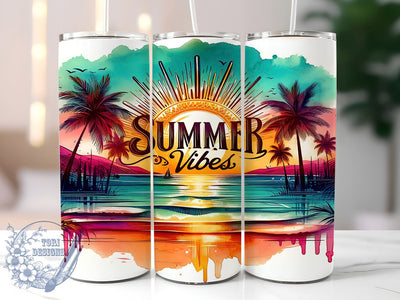 Summer Vibes 20oz Skinny Tumbler, Tropical Sunset Beach Tumbler Png, Straight & Tapered Tumbler Wrap, Instant Digital Download Sublimation ToriDesigns 