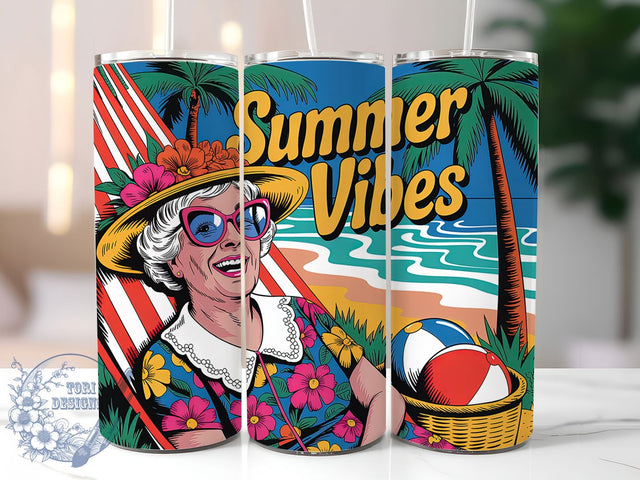 Summer Vibes 20oz Tumbler, Funny Old Lady Quote, Summer Vibes Wrap, Comedy Sublimation Design, 20oz Tumbler Wrap, Sublimation Design PNG, Gag Gift Sublimation ToriDesigns 