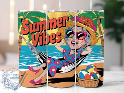 Summer Vibes 20oz Tumbler, Funny Old Lady Quote, Summer Vibes Wrap, Comedy Sublimation Design, 20oz Tumbler Wrap, Sublimation Design PNG, Gag Gift Sublimation ToriDesigns 