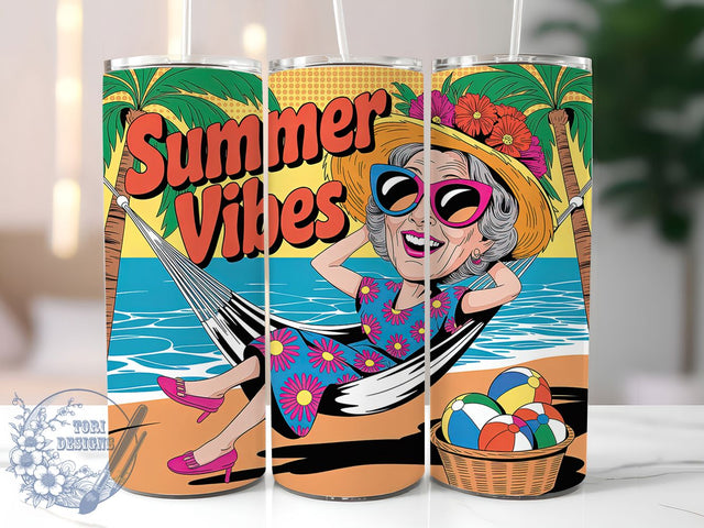 Summer Vibes 20oz Tumbler, Funny Old Lady Quote, Summer Vibes Wrap, Comedy Sublimation Design, 20oz Tumbler Wrap, Sublimation Design PNG, Gag Gift Sublimation ToriDesigns 