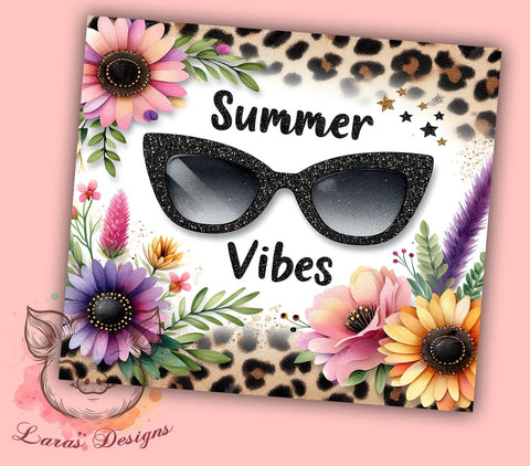 Summer Vibes 20oz Tumbler Png, Straight & Tapered Tumbler Png, Leopard Flowers Tumbler Png, Digital Download PNG Sublimation Lara' s Designs 