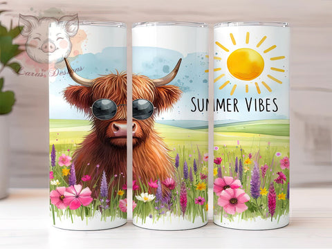 Summer Vibes 20oz Tumbler Png, Straight & Tapered Tumbler Png, Tropical Highland Cow Tumbler Png, Digital Download PNG Sublimation Lara' s Designs 