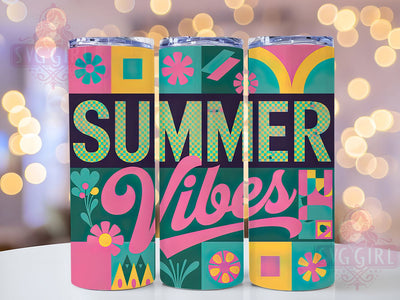 Summer Vibes 20oz Tumbler Wrap, Checkered Summer Design, Vibrant Playful Graphic, Tropical Sublimation Theme, Bright Summer Wrap, 20oz Tumbler Design, PNG Tumbler Wrap Sublimation SvggirlplusArt 