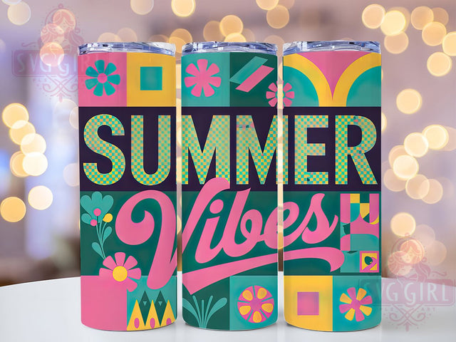 Summer Vibes 20oz Tumbler Wrap, Checkered Summer Design, Vibrant Playful Graphic, Tropical Sublimation Theme, Bright Summer Wrap, 20oz Tumbler Design, PNG Tumbler Wrap Sublimation SvggirlplusArt 