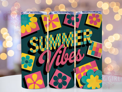 Summer Vibes 20oz Tumbler Wrap, Checkered Summer Design, Vibrant Playful Graphic, Tropical Sublimation Theme, Bright Summer Wrap, 20oz Tumbler Design, PNG Tumbler Wrap Sublimation SvggirlplusArt 