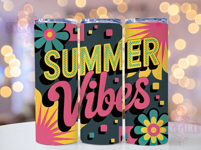 Summer Vibes 20oz Tumbler Wrap, Checkered Summer Design, Vibrant Playful Graphic, Tropical Sublimation Theme, Bright Summer Wrap, 20oz Tumbler Design, PNG Tumbler Wrap Sublimation SvggirlplusArt 