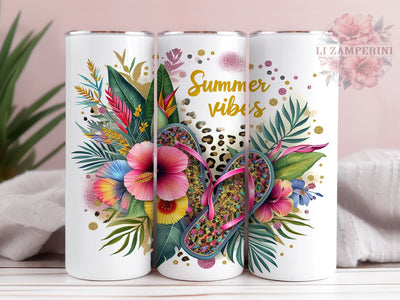 Summer Vibes 20oz Tumbler Wrap PNG, Flip Flop Leopard Floral Summer Tumbler Png, Straight & Tapered Tumbler Wrap, Instant Digital Download Sublimation Li Zamperini 