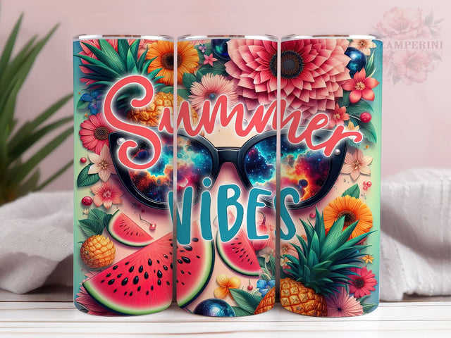 Summer Vibes 20oz Tumbler Wrap PNG, Tropical Flowers Tumbler Png, Straight & Tapered Tumbler Wrap, Instant Digital Download Sublimation Li Zamperini 