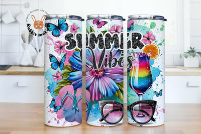 Summer Vibes 20oz Tumbler Wrap Skinny Sublimation Tumbler Design, Hibiscus Tumbler Wrap, Flip Flop Summer Tumbler Png Sublimation Rabbitmakies 
