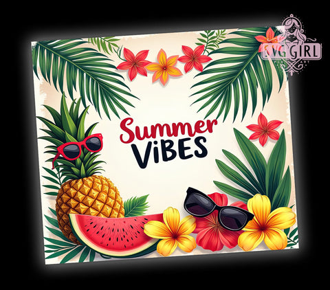 Summer Vibes 20oz Tumbler Wrap Sublimation Design, Straight Tapered Tumbler Wrap, Tropical Flowers Tumbler Png, Instant Digital Download Sublimation SvggirlplusArt 