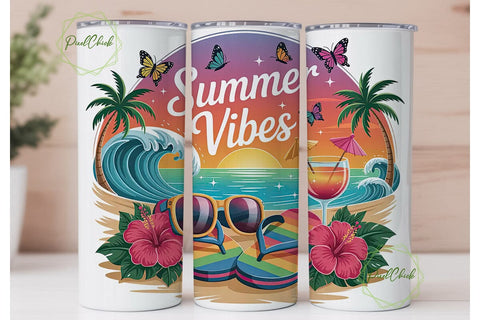 Summer Vibes 20oz Tumbler Wrap Sublimation PixelChick 