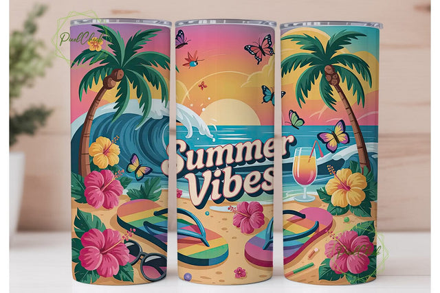 Summer Vibes 20oz Tumbler Wrap Sublimation PixelChick 