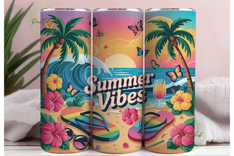 Summer Vibes 20oz Tumbler Wrap Sublimation PixelChick 