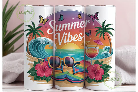 Summer Vibes 20oz Tumbler Wrap Sublimation PixelChick 