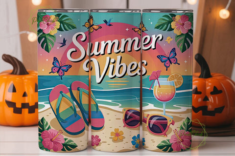 Summer Vibes 20oz Tumbler Wrap Sublimation PixelChick 