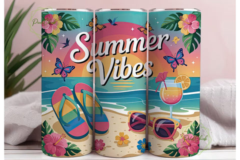 Summer Vibes 20oz Tumbler Wrap Sublimation PixelChick 