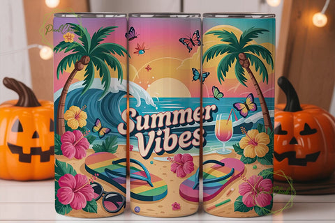 Summer Vibes 20oz Tumbler Wrap Sublimation PixelChick 