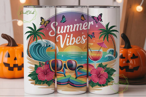 Summer Vibes 20oz Tumbler Wrap Sublimation PixelChick 