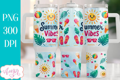 Summer vibes 40oz tumbler wrap PNG | Vacation tumbler design Sublimation Amorclipart 