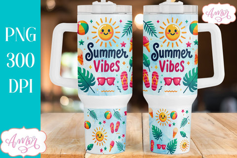 Summer vibes 40oz tumbler wrap PNG | Vacation tumbler design Sublimation Amorclipart 