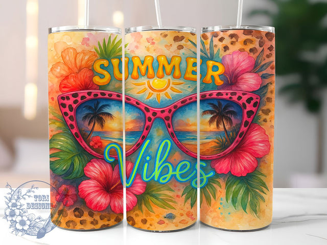 Summer Vibes Beach Tropical Tumbler, Beach Tumbler, Tropical Tumbler, 20oz Tumbler Wrap, Sublimation Design, Custom Summer Tumbler, Vacation Tumbler Sublimation ToriDesigns 
