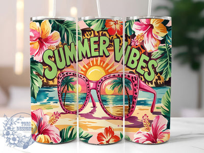 Summer Vibes Beach Tropical Tumbler, Beach Tumbler, Tropical Tumbler, 20oz Tumbler Wrap, Sublimation Design, Custom Summer Tumbler, Vacation Tumbler Sublimation ToriDesigns 